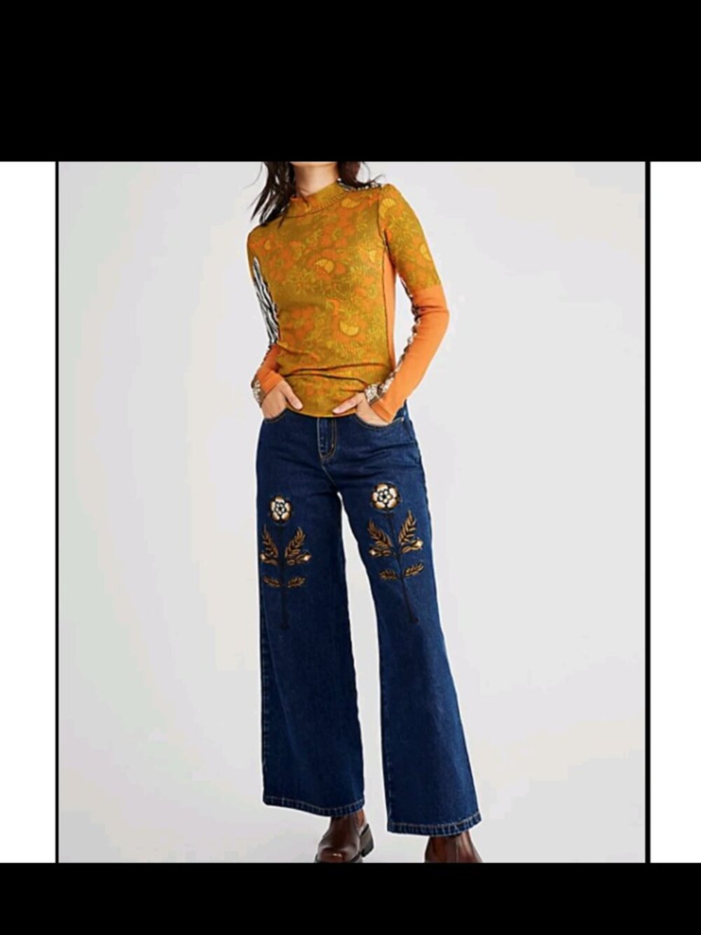 Meadows Tudor embroidered wide leg jeans 32 guc